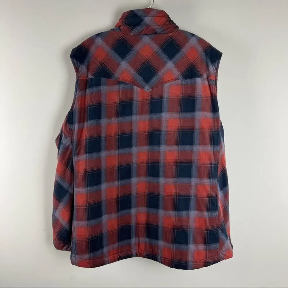 NEW North River orange blue plaid corduroy Sherpa outdoor vest 3X